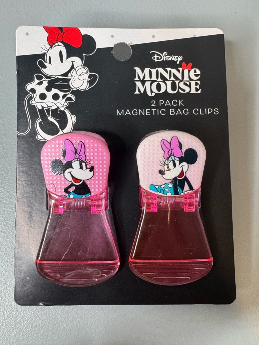 Disney Minnie Mouse Pink Plastic Magnetic Bag Clips - 2 Pack pastel pink novelty